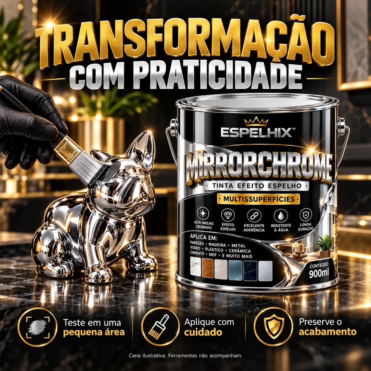 Como usar, transportar ou conservar MirrorChrome — Tinta Efeito Espelho
